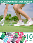 Floraltop 10 Pairs Novelty Golf Socks for Women Summer Athletic Ankle Low Cut Golf No Show Socks for Female Golfers Birthday Holiday Gifts