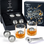PONPUR Golf Gifts for Men Golfer, 4X Whiskey Golf Balls with 1 Tongs, Birthday, Anniversary, for Dad Him Husband, Reusable Stainless Steel Golf Ice Balls Whiskey Gift for Golf Lover