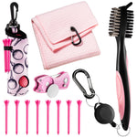 Liliful 12 Pcs Golf Accessories Kit, Include Golf Tees Towel Ball Bag with Hook Cleaner Brush Divot Tool with Magnetic Ball Marker for Women Man Gifts(Pink)