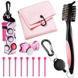 Liliful 12 Pcs Golf Accessories Kit, Include Golf Tees Towel Ball Bag with Hook Cleaner Brush Divot Tool with Magnetic Ball Marker for Women Man Gifts(Pink)
