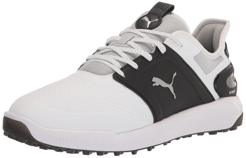 PUMA Golf Men's Ignite Elevate Golf Shoe, Puma White-Puma Black-Metallic Silver, 11