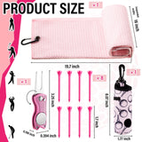 Liliful 12 Pcs Golf Accessories Kit, Include Golf Tees Towel Ball Bag with Hook Cleaner Brush Divot Tool with Magnetic Ball Marker for Women Man Gifts(Pink)