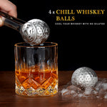 PONPUR Golf Gifts for Men Golfer, 4X Whiskey Golf Balls with 1 Tongs, Birthday, Anniversary, for Dad Him Husband, Reusable Stainless Steel Golf Ice Balls Whiskey Gift for Golf Lover