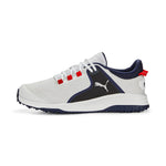 PUMA Golf Men's Fusion Grip Golf Shoe, Puma White-Puma Silver-Puma Navy, 11.5
