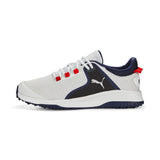 PUMA Golf Men's Fusion Grip Golf Shoe, Puma White-Puma Silver-Puma Navy, 11.5