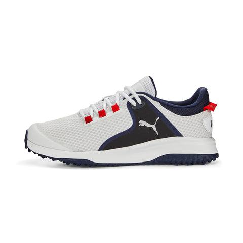 PUMA Golf Men's Fusion Grip Golf Shoe, Puma White-Puma Silver-Puma Navy, 11.5