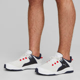 PUMA Golf Men's Fusion Grip Golf Shoe, Puma White-Puma Silver-Puma Navy, 11.5