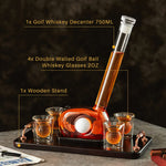 CRAFTGEN Golf Whiskey Decanter Set with 4 Golf Ball Shot Glasses, Unique Golf Accessories Gifts for Men, 750ml Glass Golf Themed Liquor Dispenser for Bourbon, Scotch, Vodka, Tequila