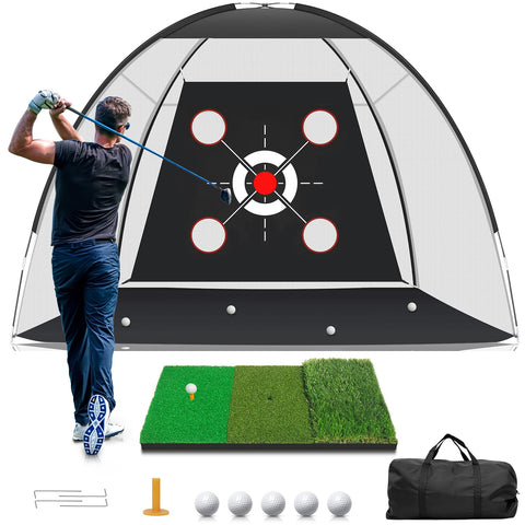 Golf Net, Golf Practice Net with Golf Mat, Golf Hitting Aid Nets 10x7FT for Backyard Driving Chipping Training Swing with Target/Mat/Balls/Tee Outdoor& Indoor–Golf Gifts for Men/Dad/Him | Golf Lovers