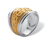 PalmBeach Yellow Gold-plated Sterling Silver Two Tone Scroll Motif Cigar Band Ring (5mm) Sizes 6-10 Size 8