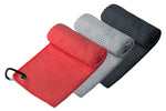 Handy Picks Microfiber Golf Towel (16" X 16") with Carabiner Clip, Waffle Pattern Hook and Loop Fastener - The Convenient Golf Cleaning Towel Black/Grey/Red