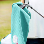 Vansolinne Golf Gifts for Women Golf Towels for Golf Bags with Clips Accessories Microfiber Waffle Pattern Pink Blue for Golf Fan Funny Birthday Retirement Gifts, Set of 2