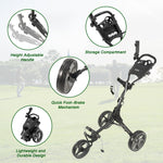 KVV 3 Wheel Foldable/Collapsible Golf Push Cart Ultra Lightweight Smallest Folding Size, New-Version Scorecard Holder Umbrella Holder Included