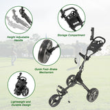 KVV 3 Wheel Foldable/Collapsible Golf Push Cart Ultra Lightweight Smallest Folding Size, New-Version Scorecard Holder Umbrella Holder Included