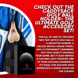 CADDYSACK Golf Ball Holder Set with 2 Golf Balls, Weighted Ball Marker, Golf Towel & Carabiner Clip – Fun Golf Gift, Perfect for Tournaments, Bachelor Parties & Other Special Occasions