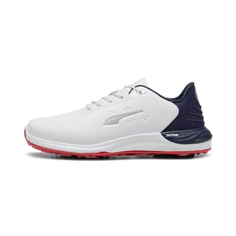 PUMA GOLF Men's PHANTOMCAT Nitro Sneaker, Puma White-DEEP Navy-for All TIME RED, 13 Wide