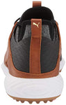 Puma Men's Ignite Pwradapt Caged Crafted Golf Shoe, Puma Black-Leather Brown-Puma Team Gold, 14