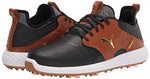 Puma Men's Ignite Pwradapt Caged Crafted Golf Shoe, Puma Black-Leather Brown-Puma Team Gold, 14