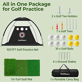 Golfguru Golf Net, 10x7ft All in 1 Golf Practice Net with XL Tri-Turf Golf Mat, Impact Target, 10 Golf Balls, 7 Golf Tees, 2 Rubber Golf Tees, Carry Bag, Golf Net for Backyard Driving Chipping Indoor