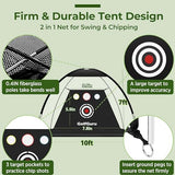 Golfguru Golf Net, 10x7ft All in 1 Golf Practice Net with XL Tri-Turf Golf Mat, Impact Target, 10 Golf Balls, 7 Golf Tees, 2 Rubber Golf Tees, Carry Bag, Golf Net for Backyard Driving Chipping Indoor