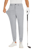 JWM Men's Stretch Golf Joggers Pants with Belt Loops - Slim Fit Tapered Ankle Casual Work Athletic Dress Jogger Zipper Pocket Light Grey