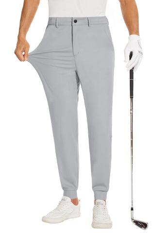 JWM Men's Stretch Golf Joggers Pants with Belt Loops - Slim Fit Tapered Ankle Casual Work Athletic Dress Jogger Zipper Pocket Light Grey