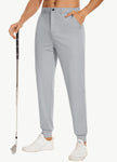 JWM Men's Stretch Golf Joggers Pants with Belt Loops - Slim Fit Tapered Ankle Casual Work Athletic Dress Jogger Zipper Pocket Light Grey