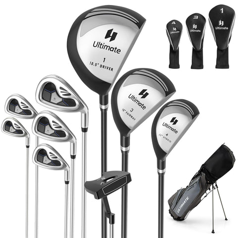 GYMAX Complete Golf Club Set for Men, 14 PCS Right Hand Golf Clubs Set Includes #1 Driver & #3 Fairway & #4 Hybrid & #6/#7/#8/#9/#P Irons, Putter & Head Covers, Men’s Golf Clubs Set (Grey)