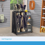 Suncast Rack - Golf Equipment Organizer Storage - Store Golf Bags, Clubs, and Accessories - Perfect for Garage, Shed, Basement